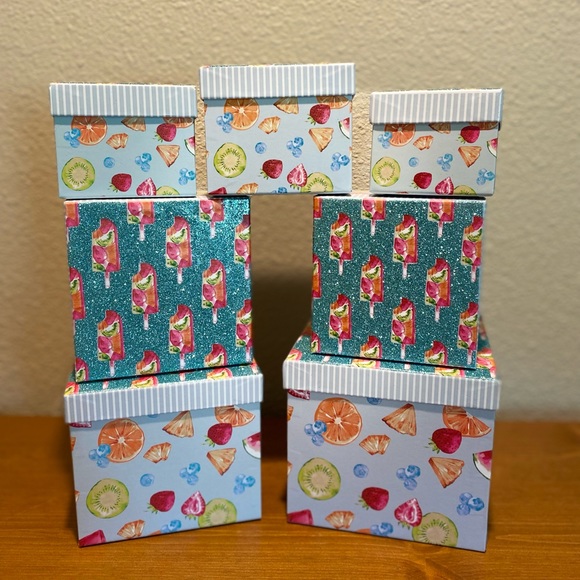 Popsicles & Fruit Themed Decorative Storage Nesting Boxes Set Of 7, Glitter Lids - Picture 3 of 16